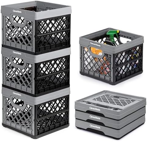 CleverMade Collapsible Shopping Basket, Stone, 3PK - UK