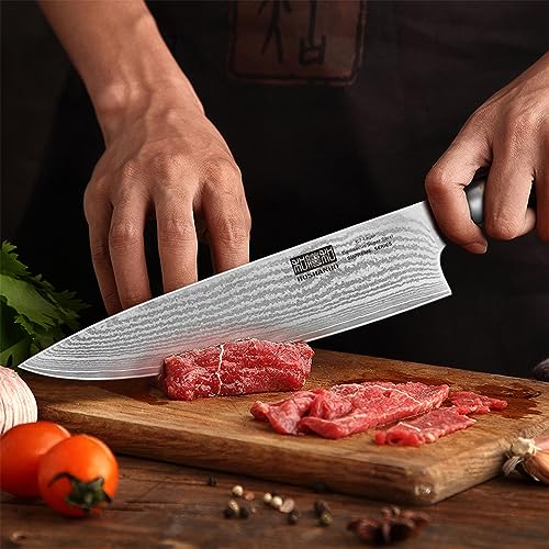 Hoshanho HSHPCST-2023-026 Damascus Kitchen Knife Set 3-Piece, Ultra Sharp 8 Inch Chef Knife, 7 Inch Santoku Knife, 3.75 Inch Paring Knife, Professional Vg-10 Damascus Super Steel Chef Knife Set thumb #5