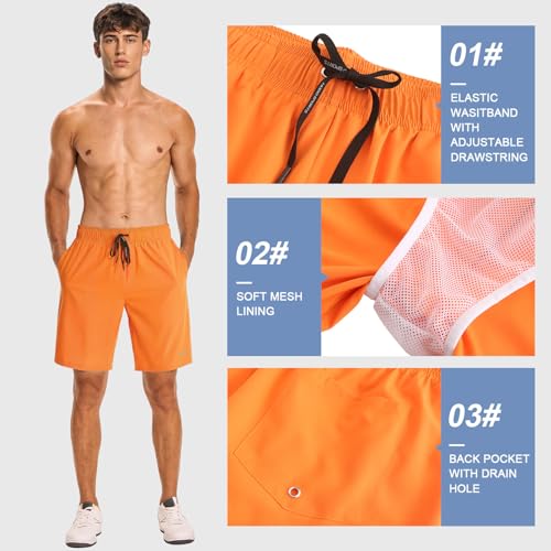 Image of HOdo Mens Swim Trunks with Mesh Liner 9 inch Quick Dry Swim Shorts Bathing Suits for Men Swimwear Board Shorts wiht Pockets