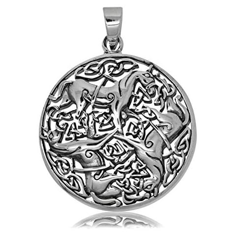 925 Solid Sterling Silver Celtic Trinity of Horses Pendant Cover