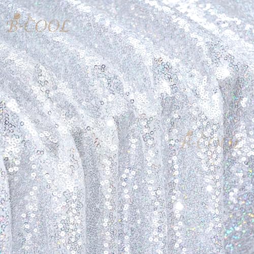 Image of B-COOL Sequin Tablecloth Drape Glitter Fabric Table Overlay Cloths for Birthday Banquet Ceremony Wedding Outdoor Indoor Party Decorations 50x50 Inch Laser Silver