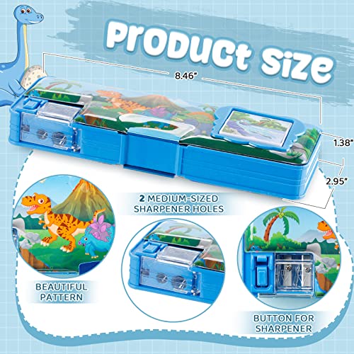 Image of Henoyso Multifunctional Pencil Box for Boys, Dinosaur Pencil Case with Calculator and Sharpener, 2026 Back to School Supplies Organizer for Kids Teens Students, Elementary Classroom Dino Gift