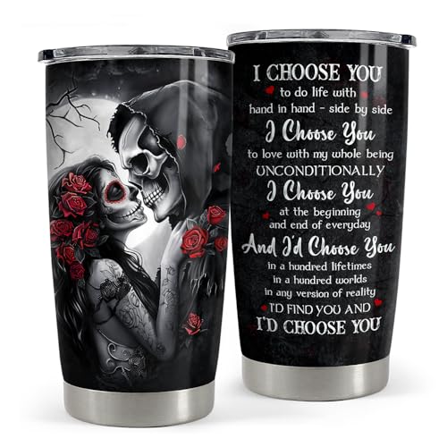 Skull Couple Tumbler 20oz Stainless Steel Insulated Coffee Travel Cup Tumblers Gifts for Wife Husband Boyfriend Girlfriend on Birthday Christmas Valentines Anniversary