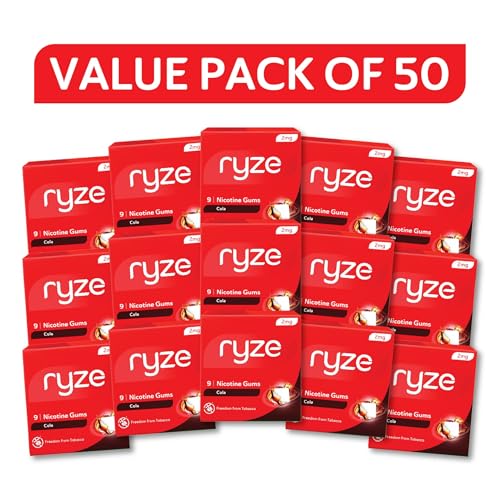Image of RYZE Nicotine Gum 2mg | 2mg Cola Nicotine Gum | Pack of 50 (450 gums) | Easy on Throat | FDA Approved | Sugar Free | Teeth Whitening Properties
