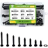 ECKJ Hex Lag Bolts 112PCS M6 Hex Head Lag Screws Washers Assortment Kit Fully Thread Heavy Duty Hexagon Wood Screw Zinc Plated Black Metric Length Include 16/20/25/30/35/40/45/50/60mm