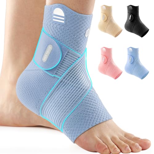 Image of ZOELION Ankle Brace Compression Support with Removable Fishnet Strap, 3D Knit Plantar Fasciitis Relief Achilles Tendonitis Brace, Ankle Compression Sleeve for Pain Relief & Injury Healing, Blue /XXL