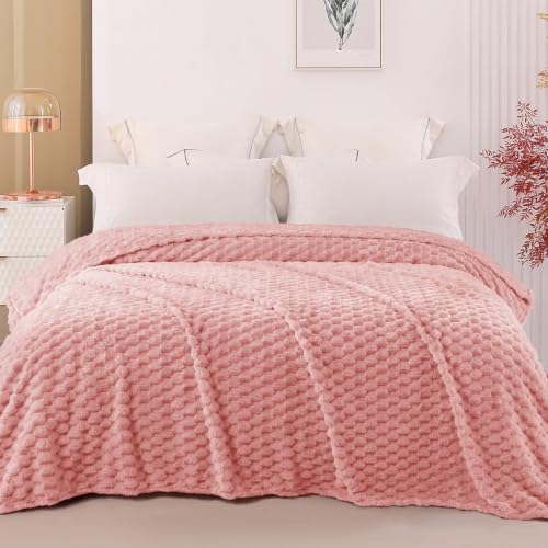 Image of Exclusivo Mezcla 3D Fleece Twin Size Blanket for Bed, Dusty Pink | Extra Soft Fuzzy Plush Lightweight Bed Blankets, Cozy Fluffy Decorative Blankets for All Seasons, 60x80 Inches