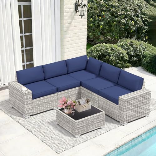 6-Piece Rattan Patio Furniture Set with Cushions
