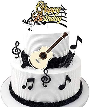 Music Theme Cake Topper Guitar Music Notes Happy Birthday Party Decoration Guitar