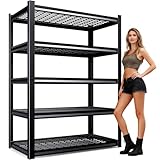 AOAORGG 71' H Garage Shelving 5-Tier Heavy Duty Storage Shelves, Tool-Free Adjustable Metal Shelf Unit, Utility Organizer Rack for Basement, Pantry, Kitchen, Warehouse, 15.7' Dx35.4 Wx71 H, Black