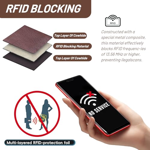 Genuine Leather Wallet for Men Bifold RFID Blocking Wallets with Zipper, Multi Card Holder Wallets Small Men's Leather Wallet (Brown)4