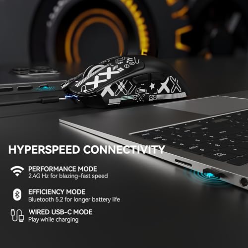 Image of X1 Superlight Wireless Gaming Mouse with RGB Magnetic Charging Dock, BT /2.4G Wireless /Wired Gaming Mouse, PAW3395PRO Gaming Sensor, 40000DPI, Tape, 53g Office Mice for PC /Mac /Win /Xbox (Black)