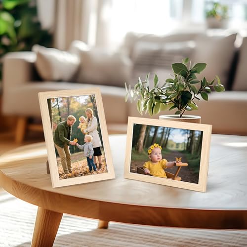 Giftgarden Natur Bilderrahmen 10x15 cm, Holzfarbener Fotorahmen für 15x10 Foto und Bilder, Glattes Schlankes Design, Wand- oder Tischaufsteller - Einzel