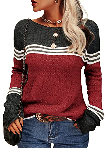Image of Danedvi Womens Fall Fashion 2026 Sweaters Colorblock Lightweight Striped Crewneck Winter Trendy Pullover Tops