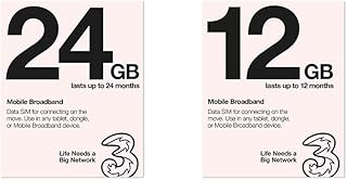 Three Mobile Pay As You Go Mobile Broadband 24 GB data SIM & Three Mobile Pay As You Go Mobile Broadband 12 GB data SIM