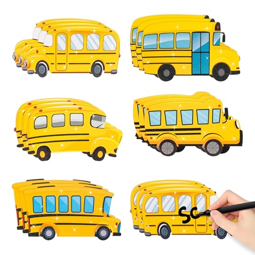 Image of Glitter School Bus Cutouts - 100Pcs Back to School Yellow Bus Cut Outs Bulletin Board DIY Paper Cuts Name Tag for Graduation Gift First Day of School Birthday Party Goodie Bag Stuffer Supplies