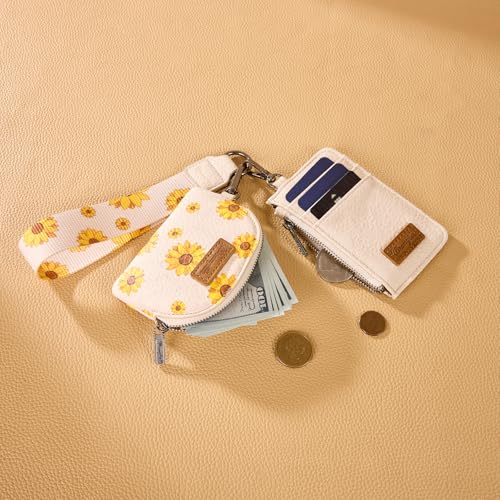 Image of Wrangler KeyChain Wristlet Wallets for Women Sunflower Floral Dual Pouch Wristlet Western Credit Card Holder Wallet with Zipper Pocket