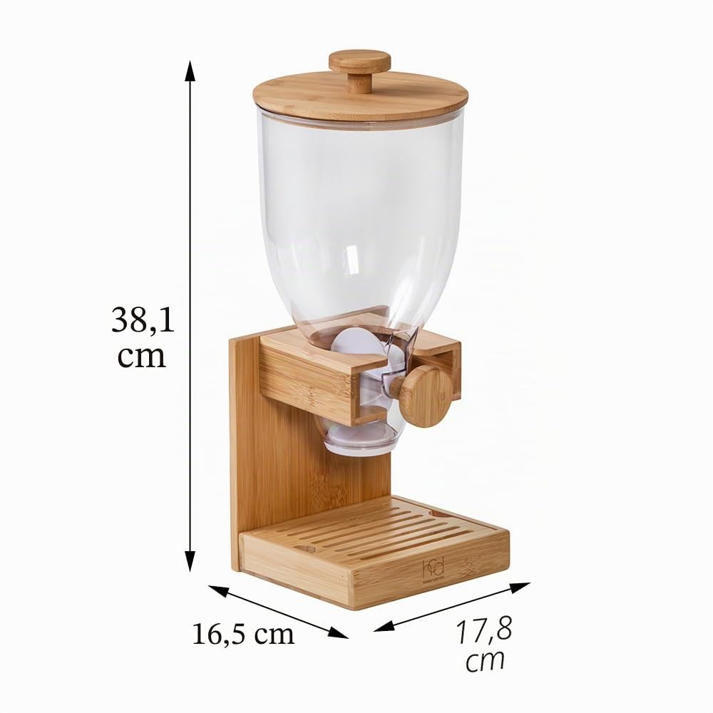 Honey-Can-Do Distributeur de céréales en bambou avec couvercle hermétique – Distributeur de nourriture sèche de comptoir pour l'organisation de la cuisine – Récipient à céréales écologique pour