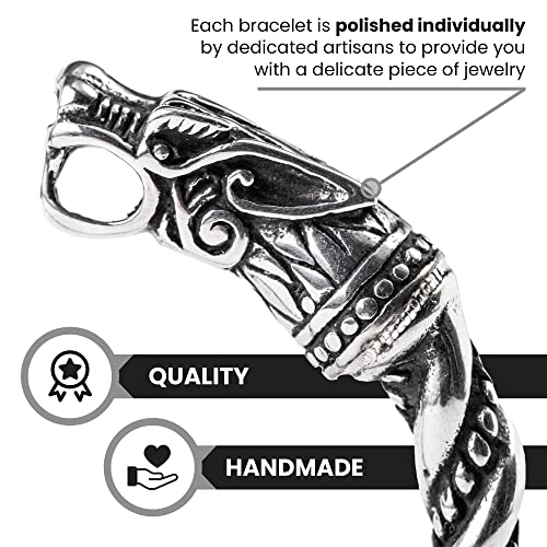 VikingsBrand Viking Bracelet | Adjustable Men's Bracelet 7-10 inches | Pagan Norse God Odin Arm Rings | Wolf Head Metal Wristband4