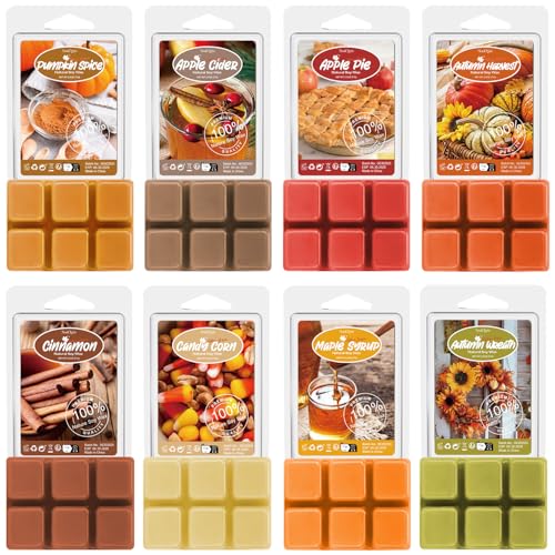 SoulOrigin Herbst Duft Wachs Schmelzen, Duft Wachs Block Duft Soja Wachs Würfel Set mehrere Aromen für Home Wachs Wärmer-Apfel Zider, Kürbis Gewürz, Herbst Ernte, Zimt und Ahornsirup, 8x2.5oz