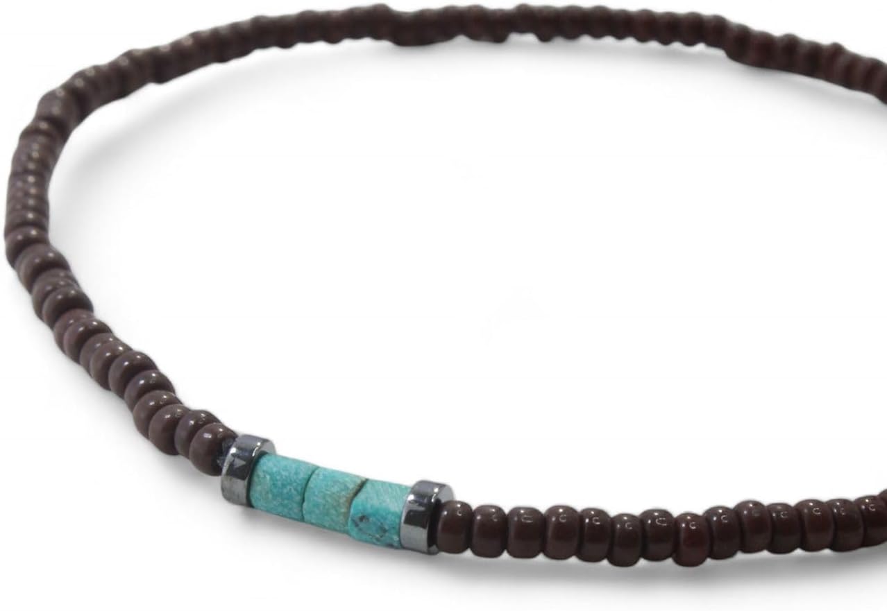 Luck Strings Tiny Turquoise Beaded Bracelet – Afghan Gemstone & Hematite Stretch Bracelet for Men & Women – Unisex Gift Friendship Jewelry