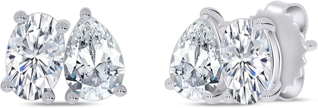 SAVEARTH DIAMONDS Lab Grown Diamond Oval And Pear Shape Push Back Toi Et Moi Stud Earring For Women In 14K Solid Gold Jewelry (Color: G-H, Clarity: VS-SI, 2.07 Cttw)