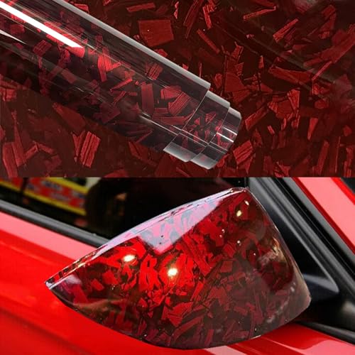 Film vinyle fibre de carbone forgé rouge brillant pour auto 30x150cm