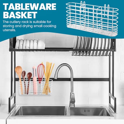 Image of Utensil Drying Rack, 304 Stainless Steel Utensil Organizer Holder No Drilling Kitchen Drainage Basket with 3 Divided Compartments, 7.87x3.54x1.57inch(COLOR:Silver)
