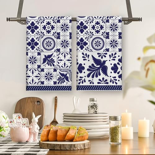 Yarcooly DISH TOWELS Mexican Fiesta Talavera Floral Bird Decor Mexican Dia De Los Muertos Decorations thumb #4