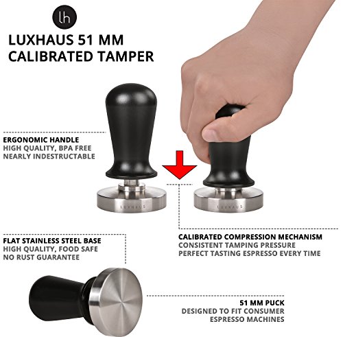 Luxhaus Espresso Tamper - 51Mm Calibrated Coffee Tamper For Espresso Machine With Spring Loaded 100% Flat Stainless Steel Base #TOP3