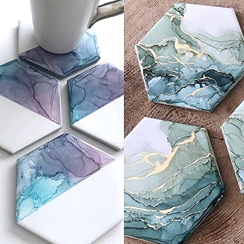 100 Pack Ceramic Tiles For Crafts Coasters, Hexagon White Tiles Unglazed 4-Inches With Cork Backing Pads, For Alcohol Ink Or Acrylic Pouring, Diy Make Your Own Coasters, Mosaics, Painting Projects #TOP4