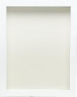 FrameWorks 8.5” x 11” White Wooden Shadow Box Frame – Display Case with Soft Felt Back, Memory Box with Tempered Glass, Display Box with Elegant White Ball Push Pins, Wooden Flower Box