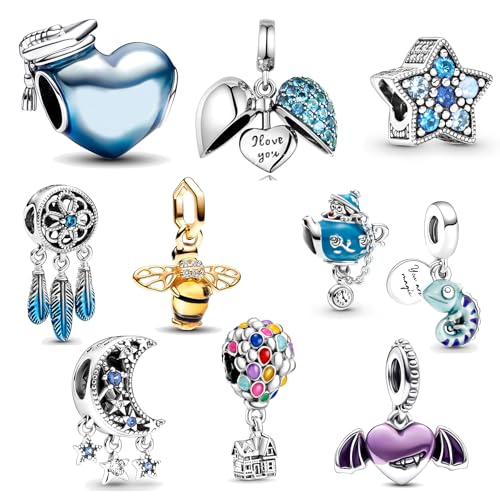 ROPLYNT 10 Pack Silver Spacer Beads Charms fit Bracelet DIY Pendant Set (A)