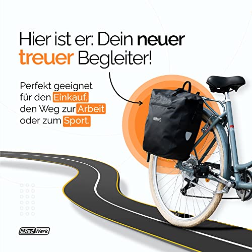 2Radwerk Fahrradtasche für Gepäckträger 25.4 l , 100% Wasserdicht , mit Tragegriff und Schultergurt , fahrradtasche gepäckträger, gepäckträgertasche, Fahrrad Taschen hinten