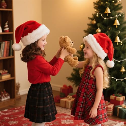 Image of BSVI Christmas Hat, Santa Hat for Adult /Kids /Baby Red Velvet Double Extra Thicken Unisex Xmas Hats for New Year Holiday Party