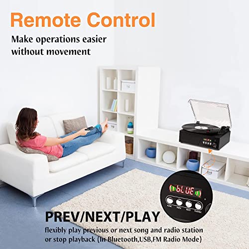 Plattenspieler mit Bluetooth, USB, FM-Radio und Fernbedienung