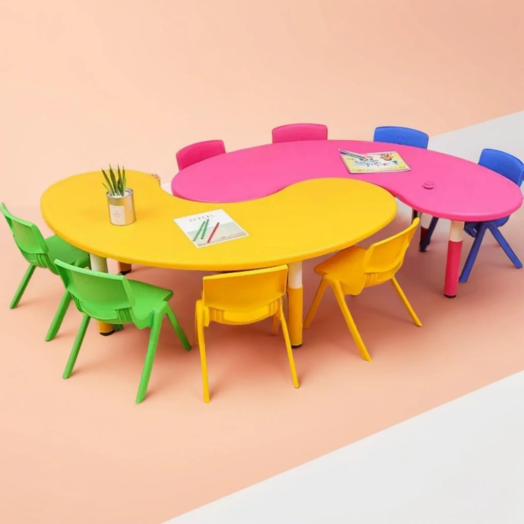 eHomeKart Kids Half-Moon Table – Front Round Shape, Perfect for Home Use (53 x 20 x 20 inches) – Color May Vary – Chairs NOT Included (2 Table)-image-37