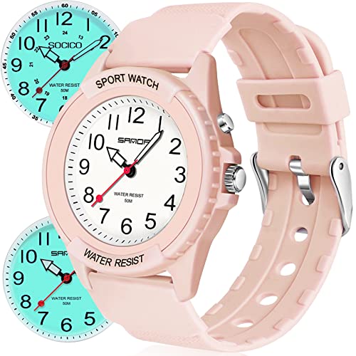 SOCICO Kinder Analoguhr für Jungen Mädchen,Analoguhr Junge,wasserdichte Analoguhr,Kinderuhr with Nachtlicht,Leicht zu lesen und Lernzeit für Kinder 12-18 oder Erwachsene, Rose Cover