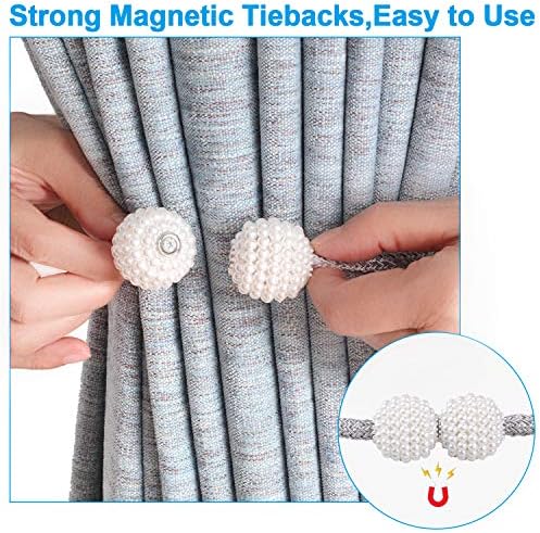 Curtain Tie backs, 2 PCS Magnetic Curtain Tiebacks Pearl Ball Curtain Hooks Curtain Holdback Curtain Holder Buckles, Grey