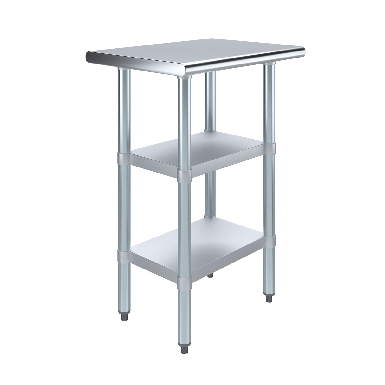 AmGood 24 in. Long x 18 in. Deep Stainless Steel Work Table with 2 Undershelves - NSF 18-Gauge 430 Top, Dual Galvanized Shelves | Commercial Prep Table, Adjustable Feet