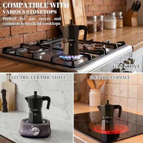 Image of AXEON Classic Moka Pot Espresso Coffee Maker - 120ml | Italian Style Mocha & Cuban Cafe Brewer | Gas & Ceramic Stovetop Compatible | Food-Grade Aluminum with Cool Touch Handle