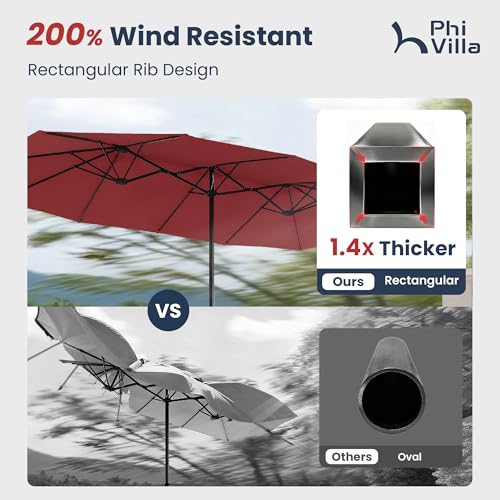 Image of PHI VILLA 15ft Large Outdoor Patio Umbrella with Base Included, Dark Red