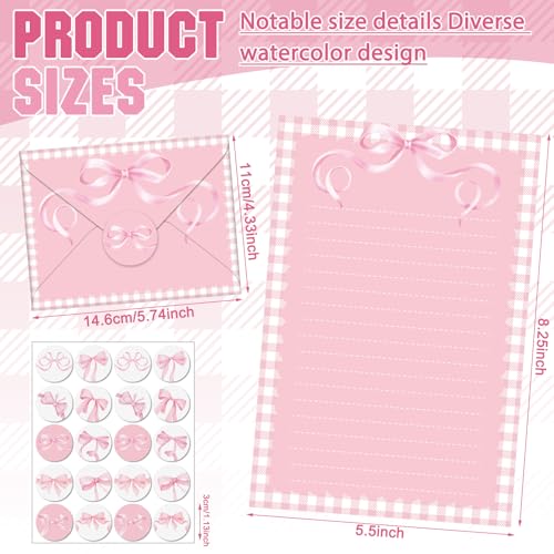 Image of TaoBary 160 Pcs Pink Bow Stationery Paper Set for Girls with Stationery Letter and Envelopes 50 Double Sided Papers with 50 Matching Envelopes and 60 Round Dot Sticker 10 Design (5.5 x 8.25 Inch)