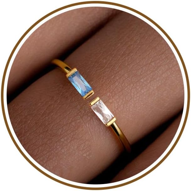 Anillos de piedra natal para mujer, delicado anillo azul esmeralda, regalos de cumpleaños para mamá, sus piedras preciosas, anillo de circonita cúbica para adolescentes, anillos de oro que no se desgastan, anillo ajustable, regalos de joyería