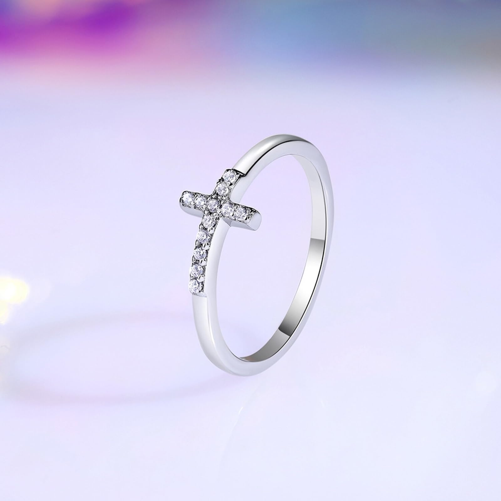 Alianzas de oro blanco con diamantes, anillos de boda de oro auténtico, Cruz, anillo de solicitud para mujer
