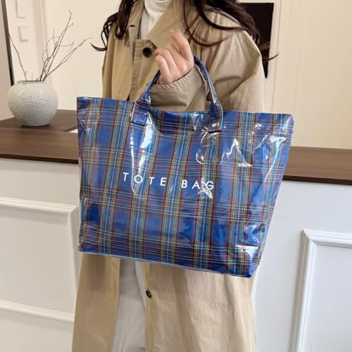 Image of PVC Tote Bag Gifts for Women Large Tote Purse Kraft Paper Letter Print Hobo Handbags for Work Beach Shopping Travel