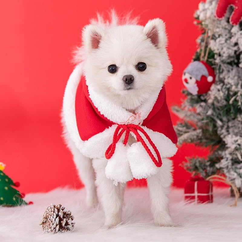 Weihnachtskostüm Katzen Hunde, Haustier Kostüm Weihnachten Kleidung Mantel Umhang für Klein Mittlere Katze Hund, Rot Katzenbekleidung Hundebekleidung Lustig Deko Welpen Weihnachts Outfit Geschenk