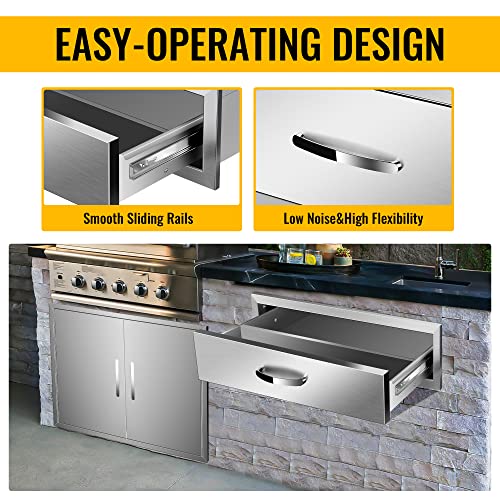 Image of 30 inch W x 6.5 inch H x 23 inch D Outdoor Kitchen Single Drawer Stainless Steel BBQ Access Drawers with Exquisite Handle for Outdoor Kitchen Island or Grill Station