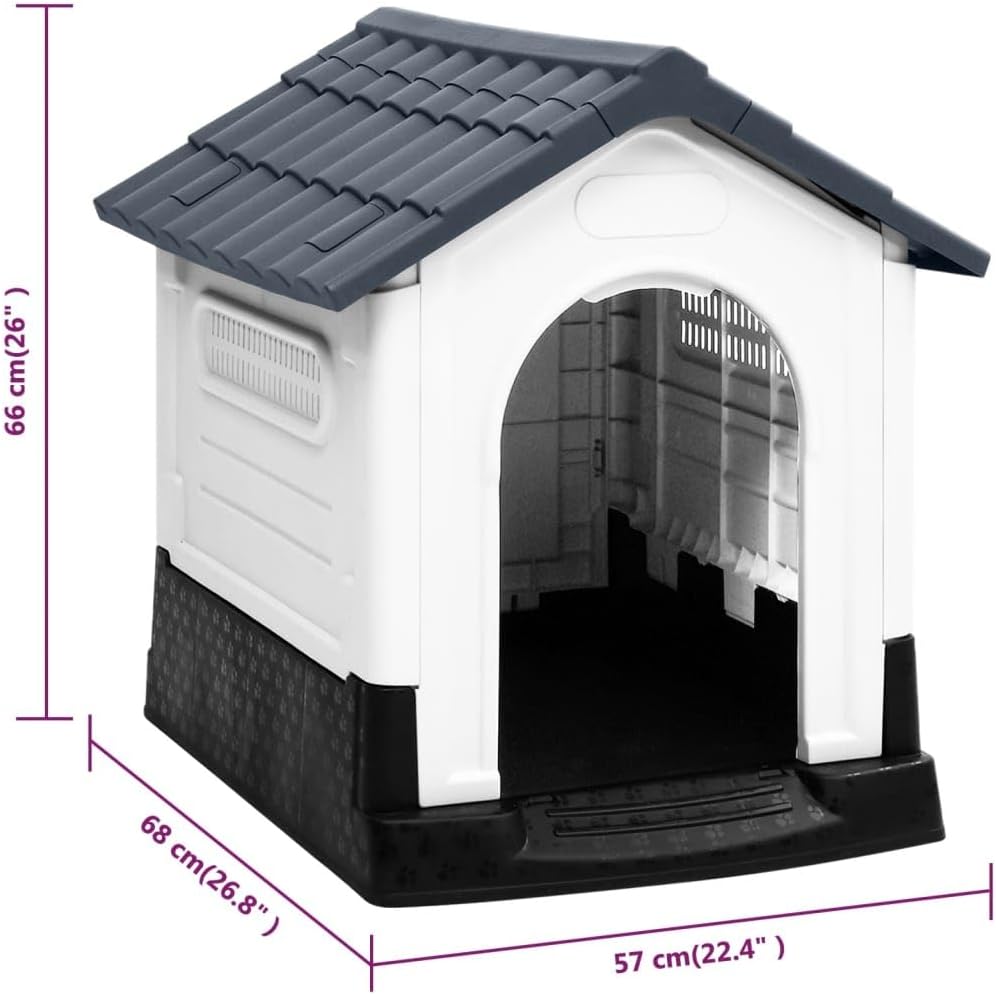Elevated Dog House for Small Breeds - Durable Polypropylene Outdoor Shelter with Weatherproof UV-Resistant Design in Grey, White, and Black Colors for Beagles, Dachshunds,