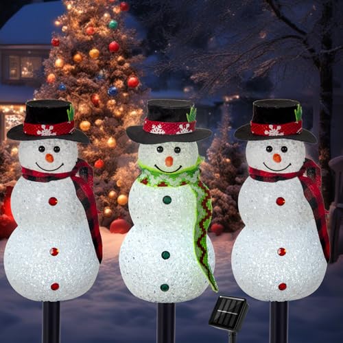 Christmas Pathway Lights Outdoor Decoations, Solar LED Snowman Stake Lights,